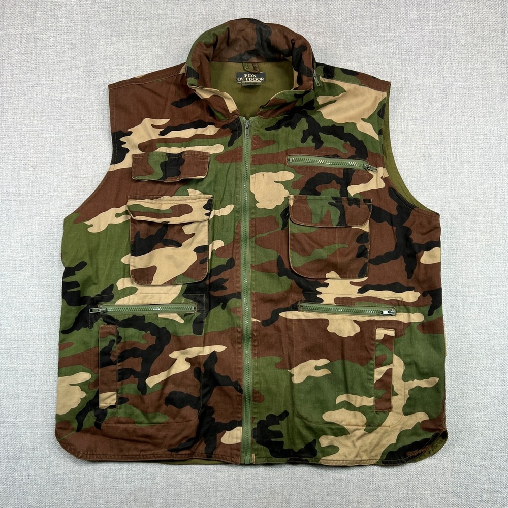 Fox Outdoor Mens XL Woodland Camo‎ Cotton Tactical Utility Vest Rugged Military